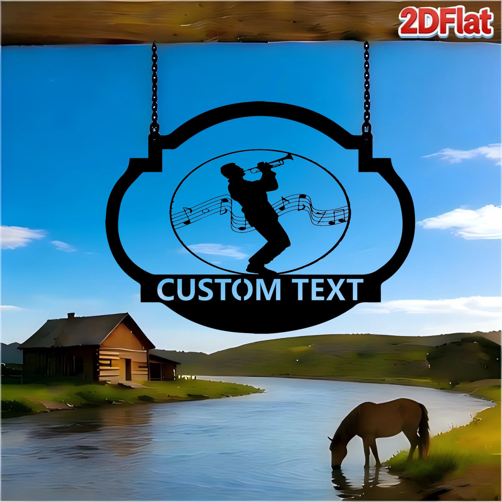 Custom Trumpet Player & Music Notes Metal Sign