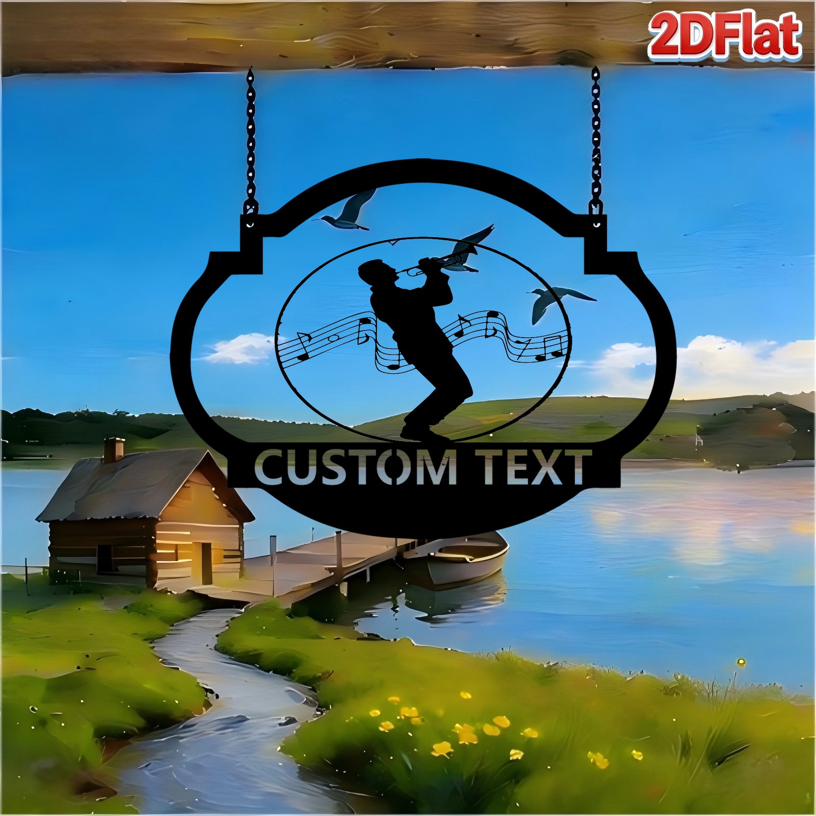 Custom Trumpet Player & Music Notes Metal Sign