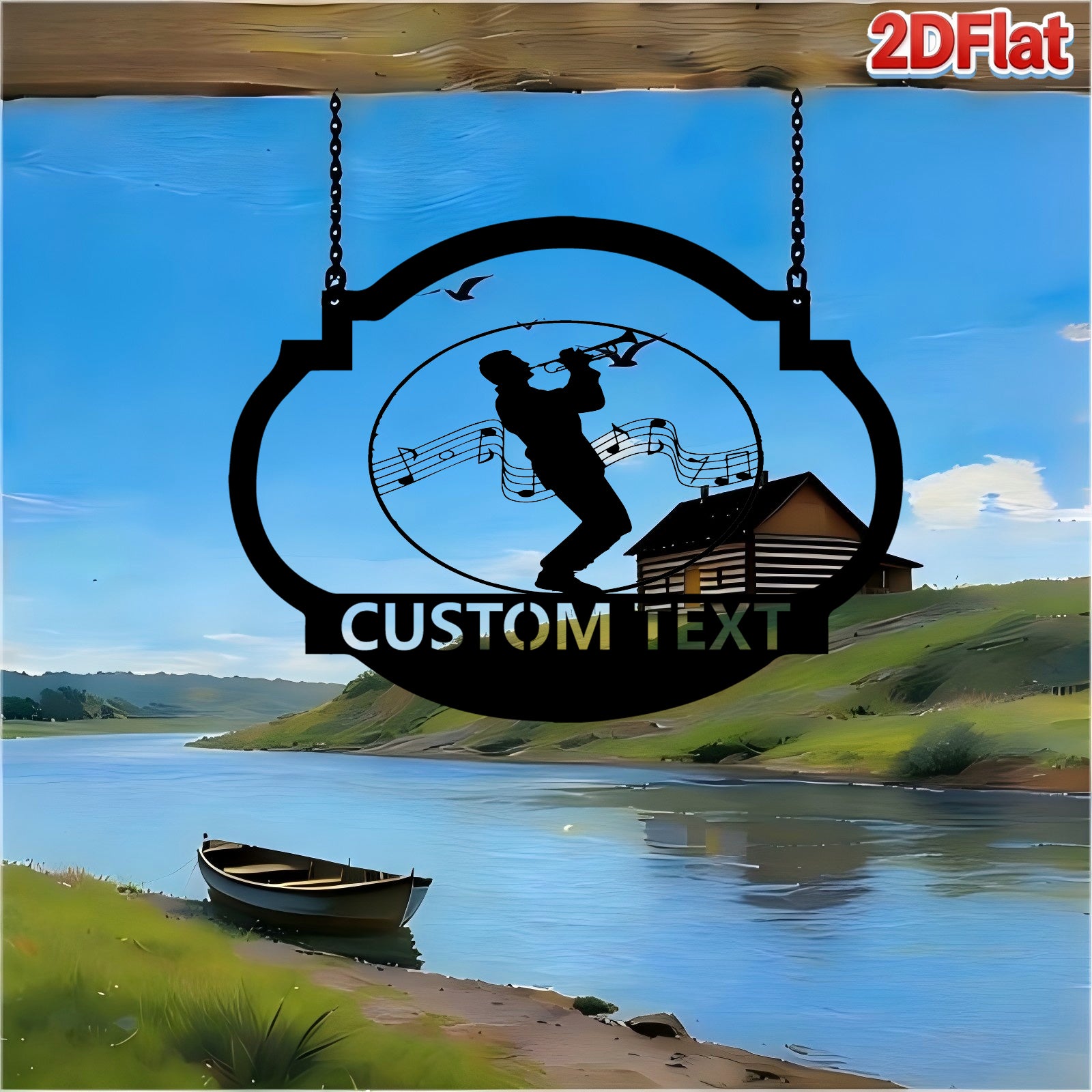 Custom Trumpet Player & Music Notes Metal Sign