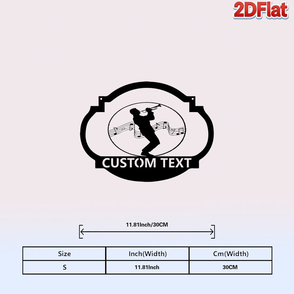Custom Trumpet Player & Music Notes Metal Sign