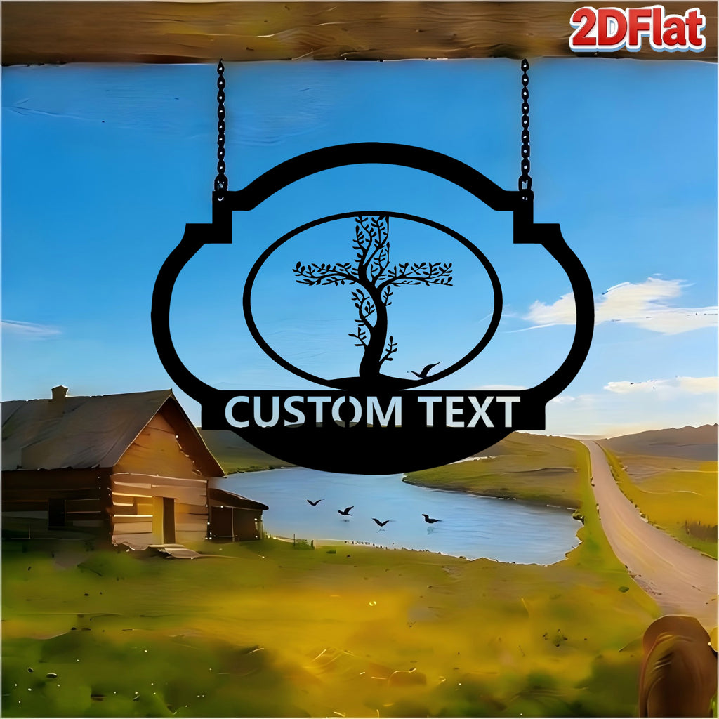Custom Oval Frame Tree Silhouette Metal Sign