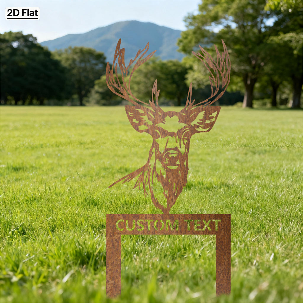 Custom Deer Head Metal Garden Stake