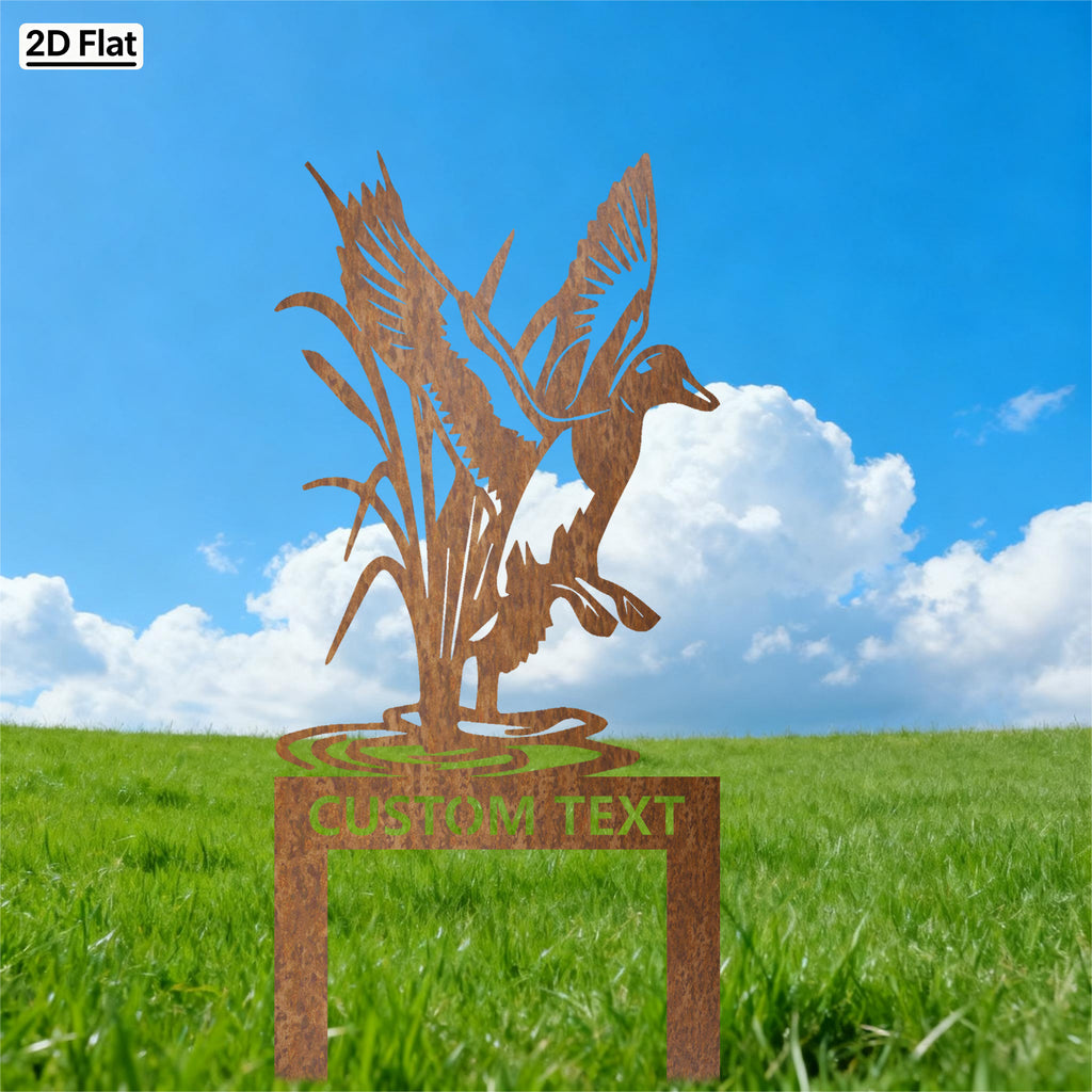 Custom Flying Duck & Reeds Metal Stake