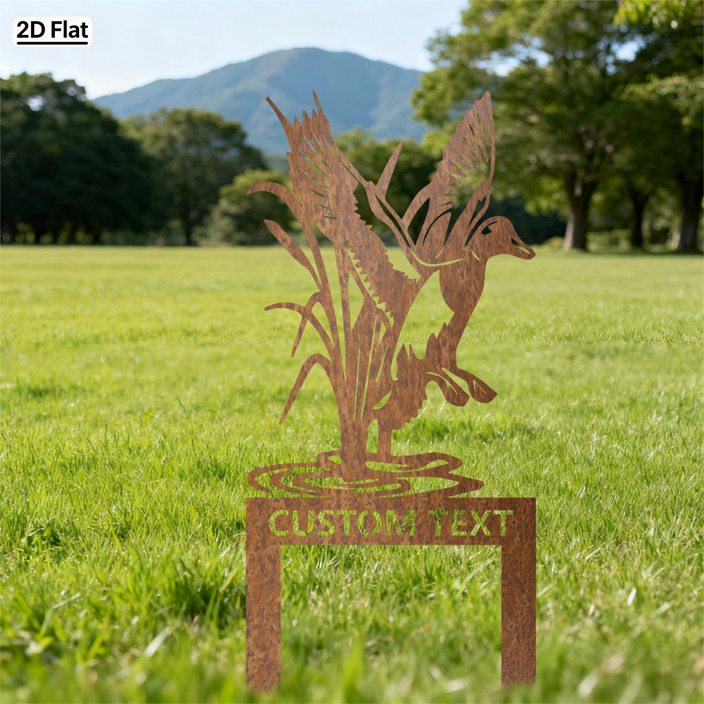 Custom Flying Duck & Reeds Metal Stake