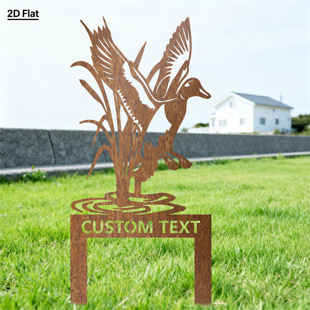 Custom Flying Duck & Reeds Metal Stake
