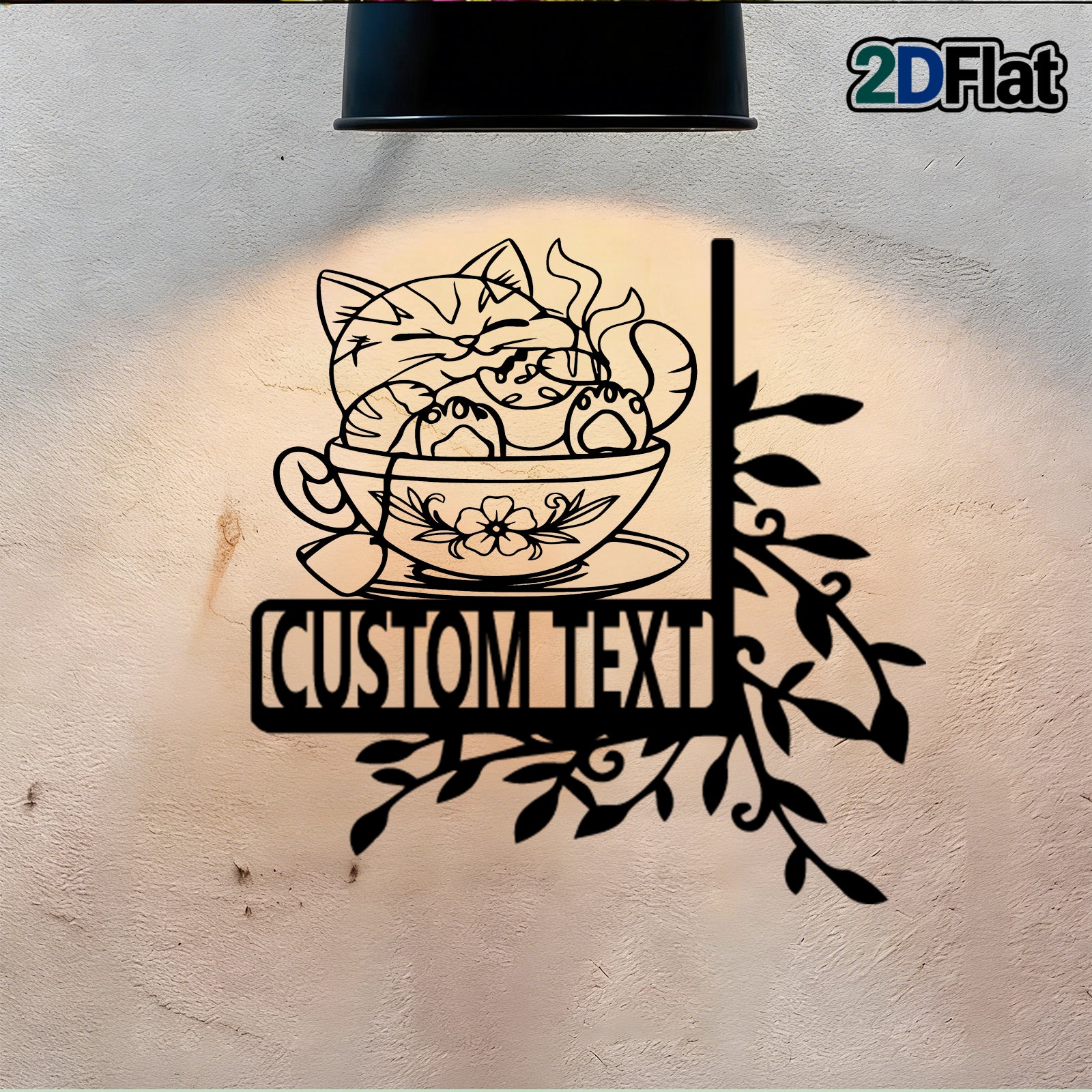 Custom Cat-in-Cup Metal House Number Sign