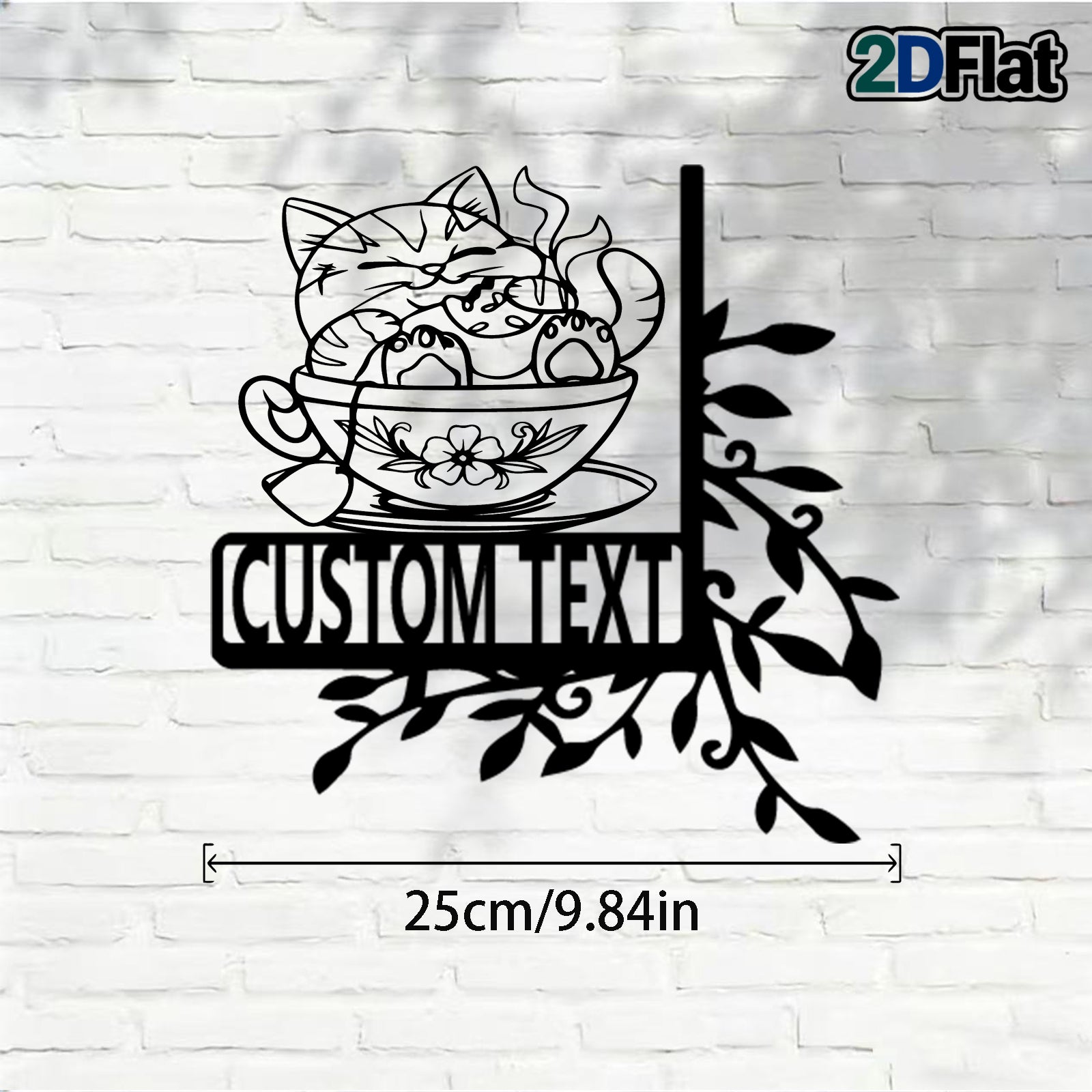 Custom Cat-in-Cup Metal House Number Sign