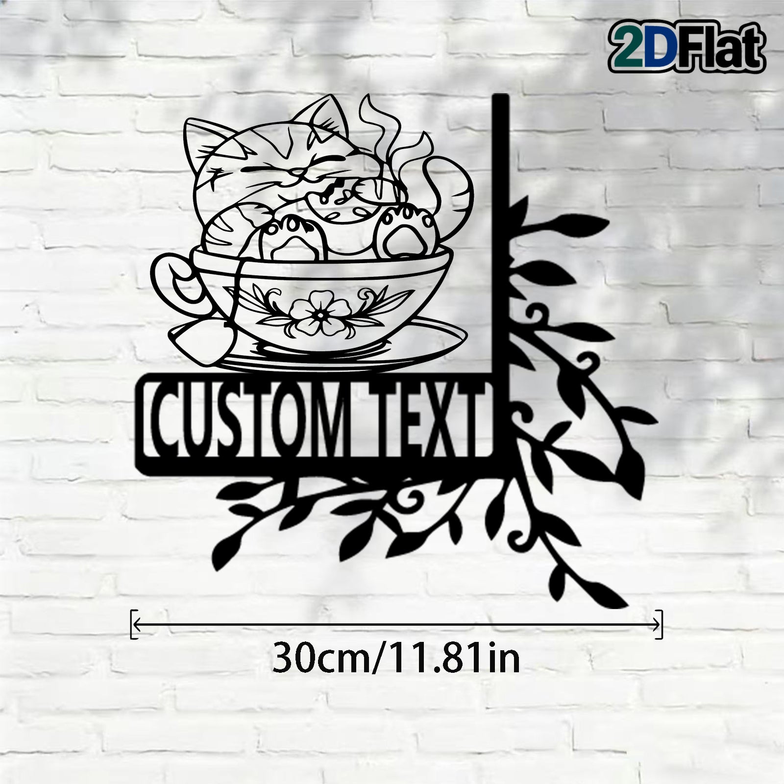 Custom Cat-in-Cup Metal House Number Sign