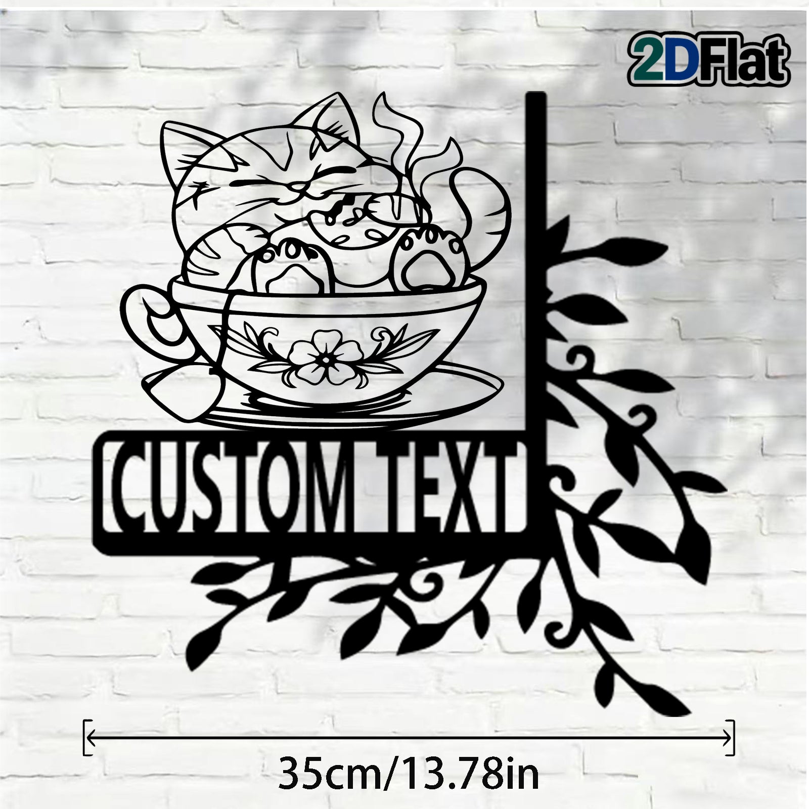 Custom Cat-in-Cup Metal House Number Sign