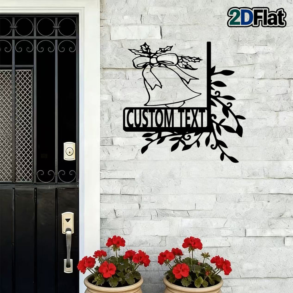 Custom Bell & Holly Metal House Number Sign