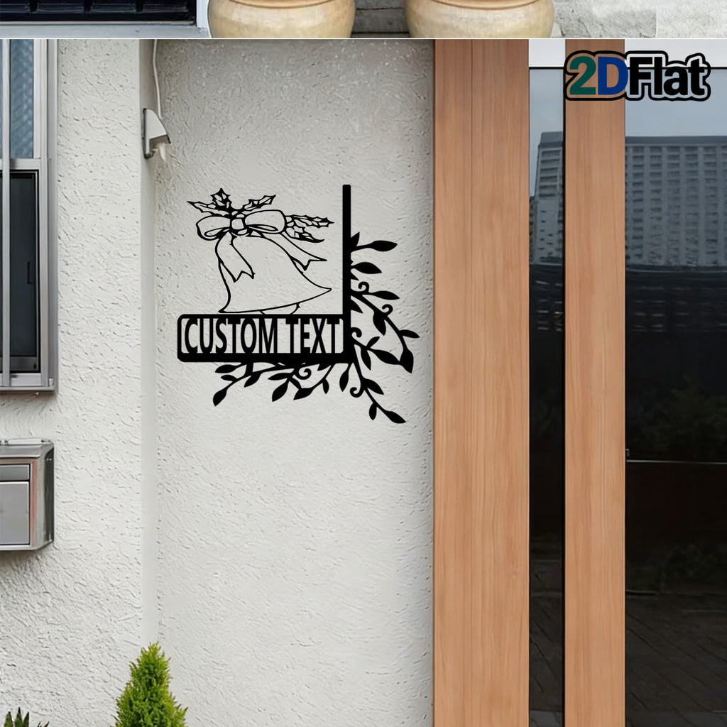 Custom Bell & Holly Metal House Number Sign