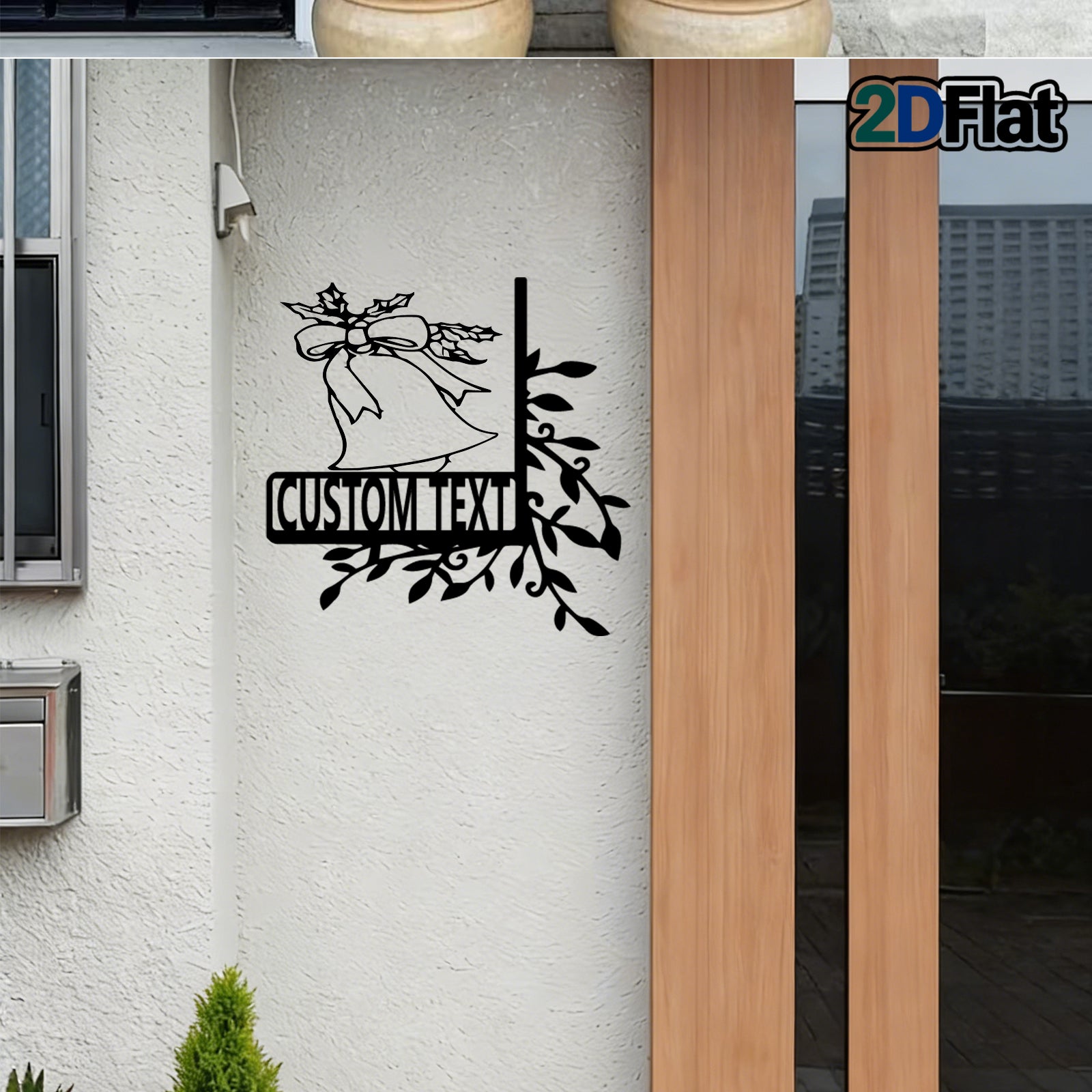 Custom Bell & Holly Metal House Number Sign