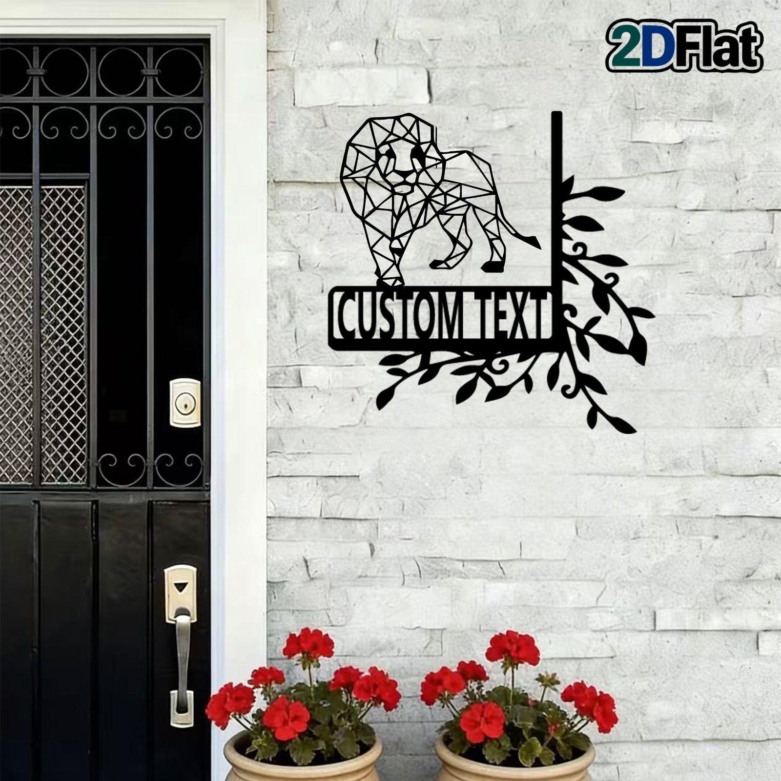 Custom Geometric Lion Metal House Number Sign