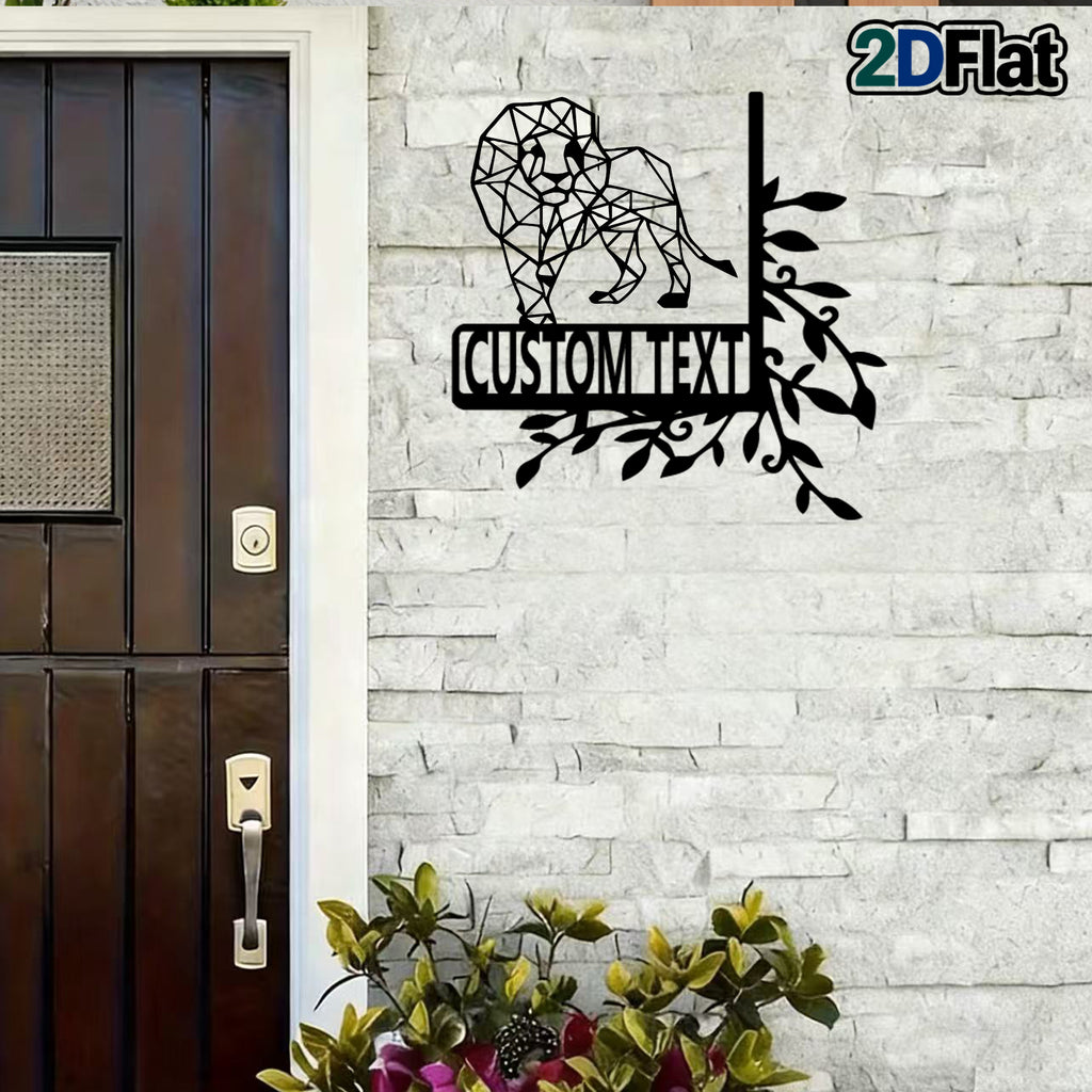 Custom Geometric Lion Metal House Number Sign