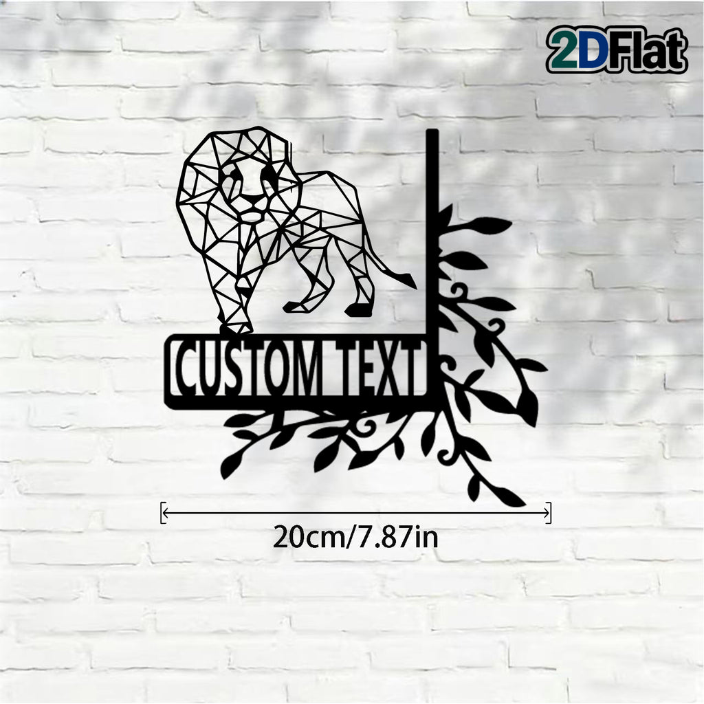 Custom Geometric Lion Metal House Number Sign