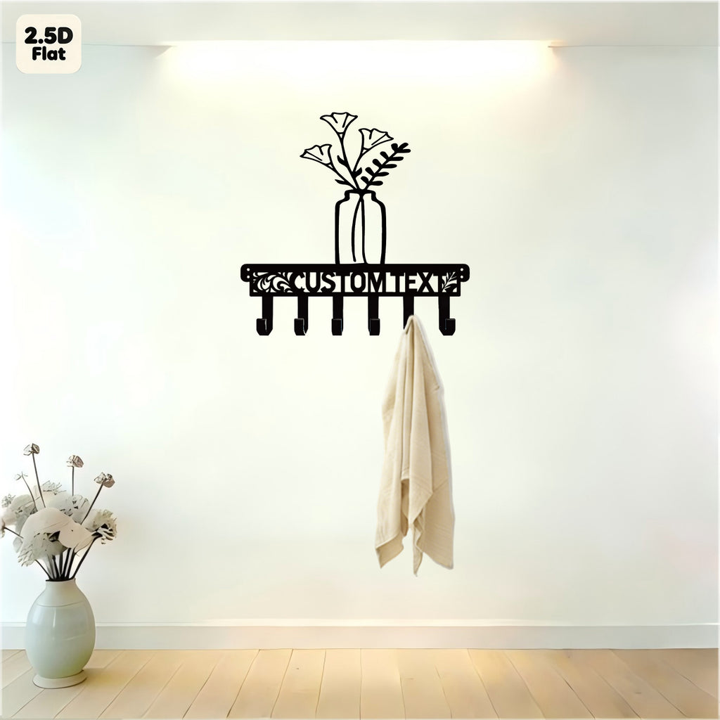 Custom Flower Vase Metal Wall Sculpture with Hooks