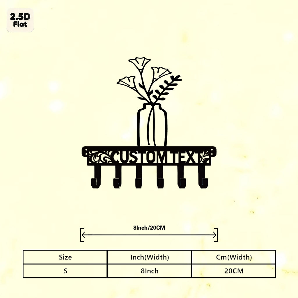 Custom Flower Vase Metal Wall Sculpture with Hooks