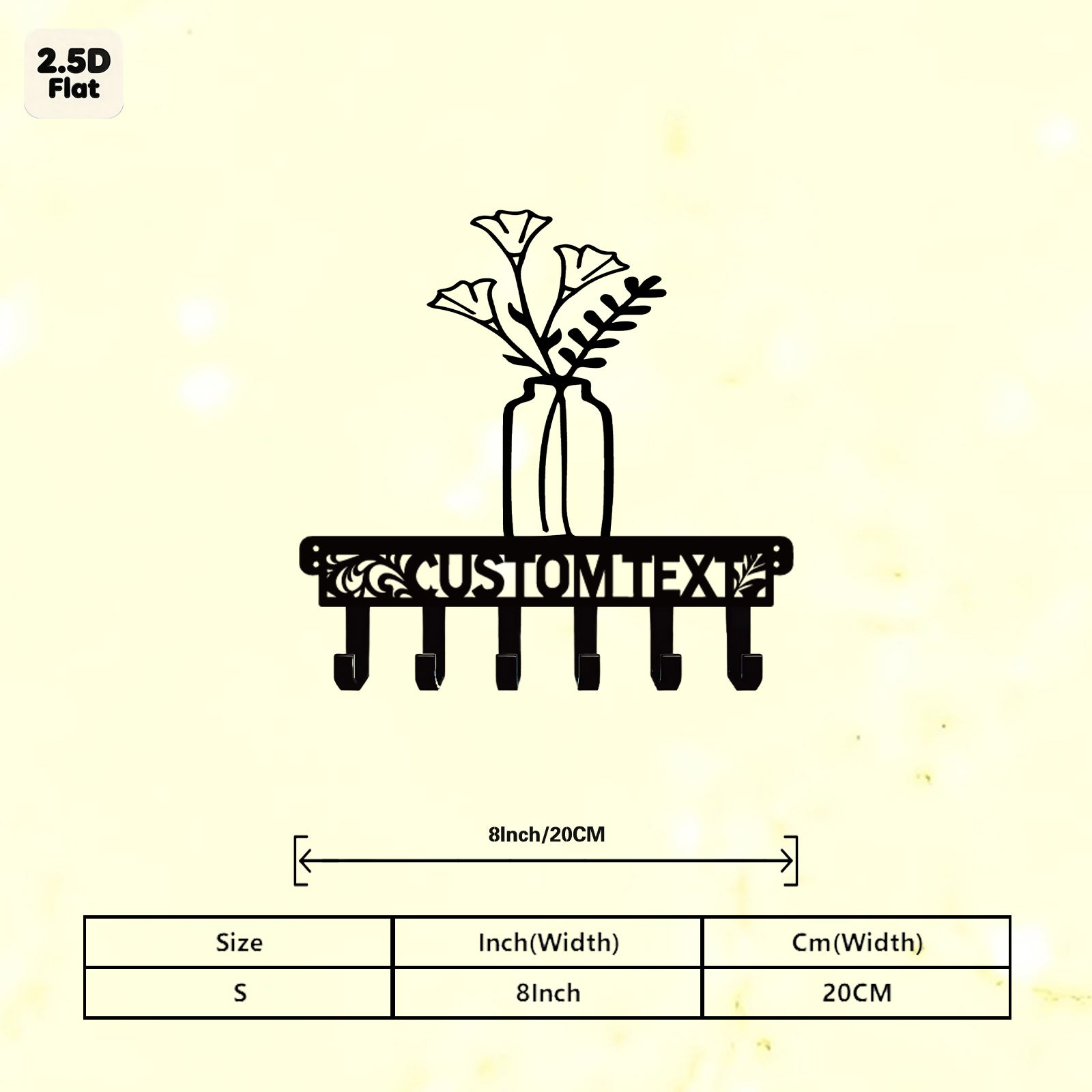 Custom Flower Vase Metal Wall Sculpture with Hooks