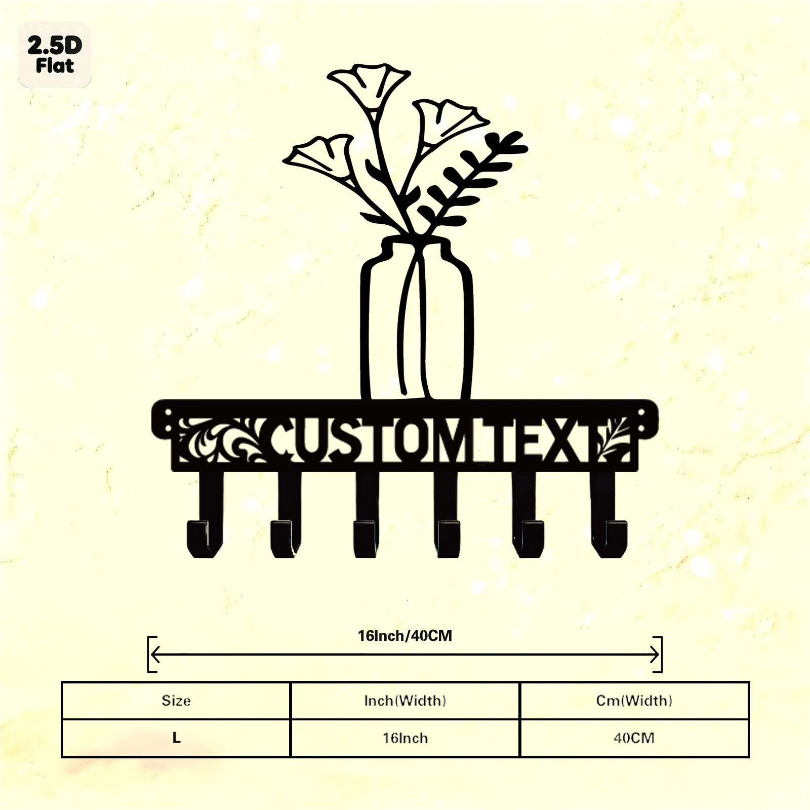 Custom Flower Vase Metal Wall Sculpture with Hooks