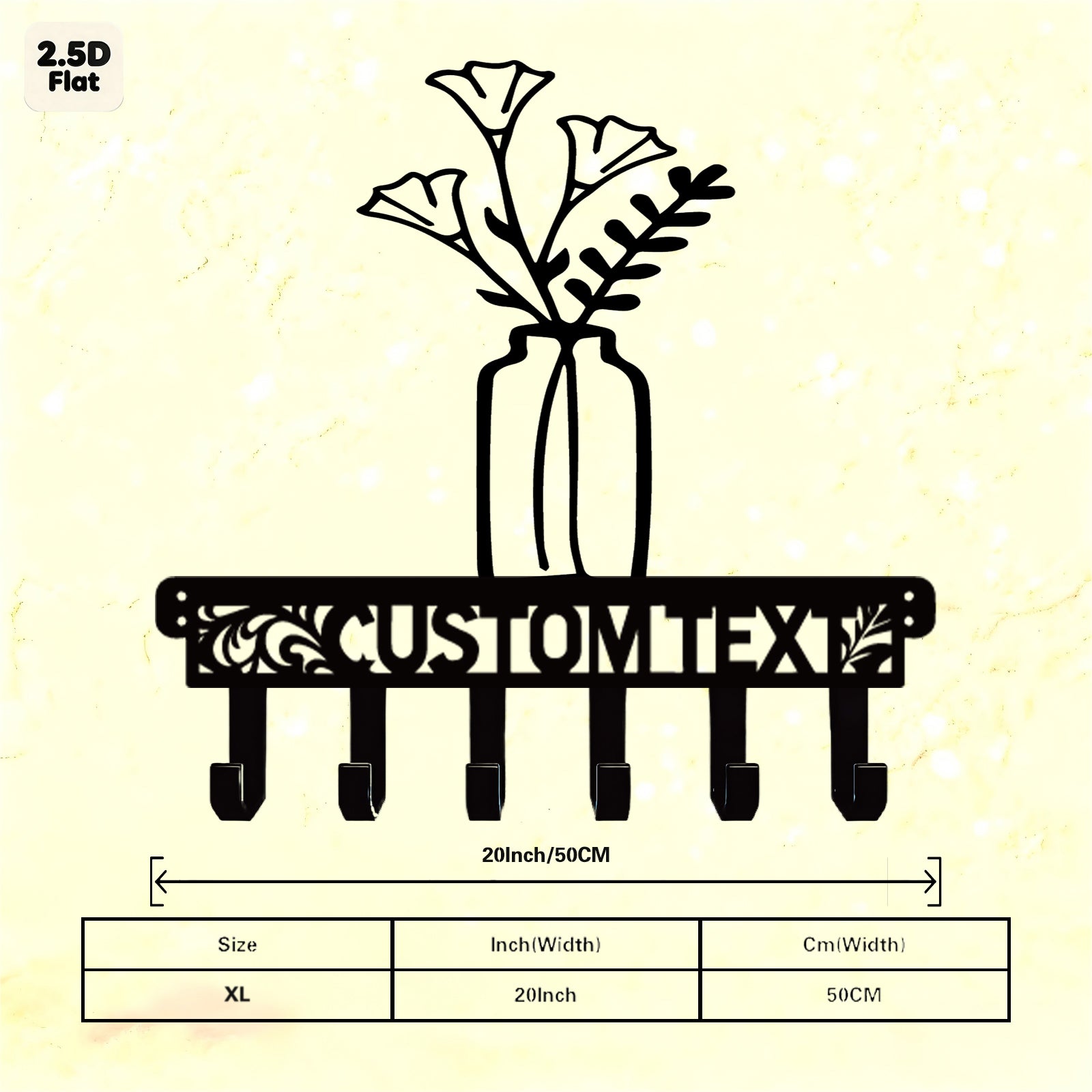 Custom Flower Vase Metal Wall Sculpture with Hooks