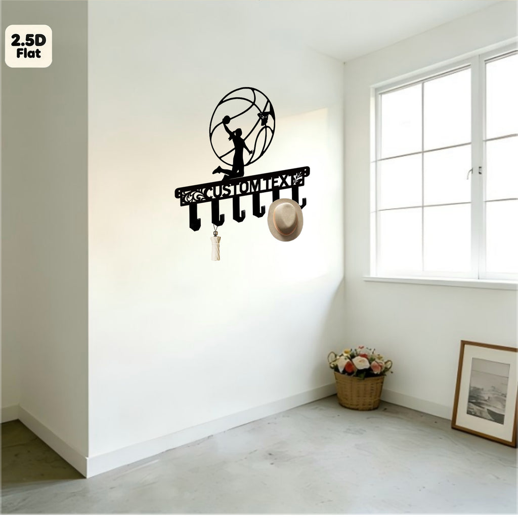 Custom Basketball Dunk Silhouette Metal Wall Sculpture with Hooks