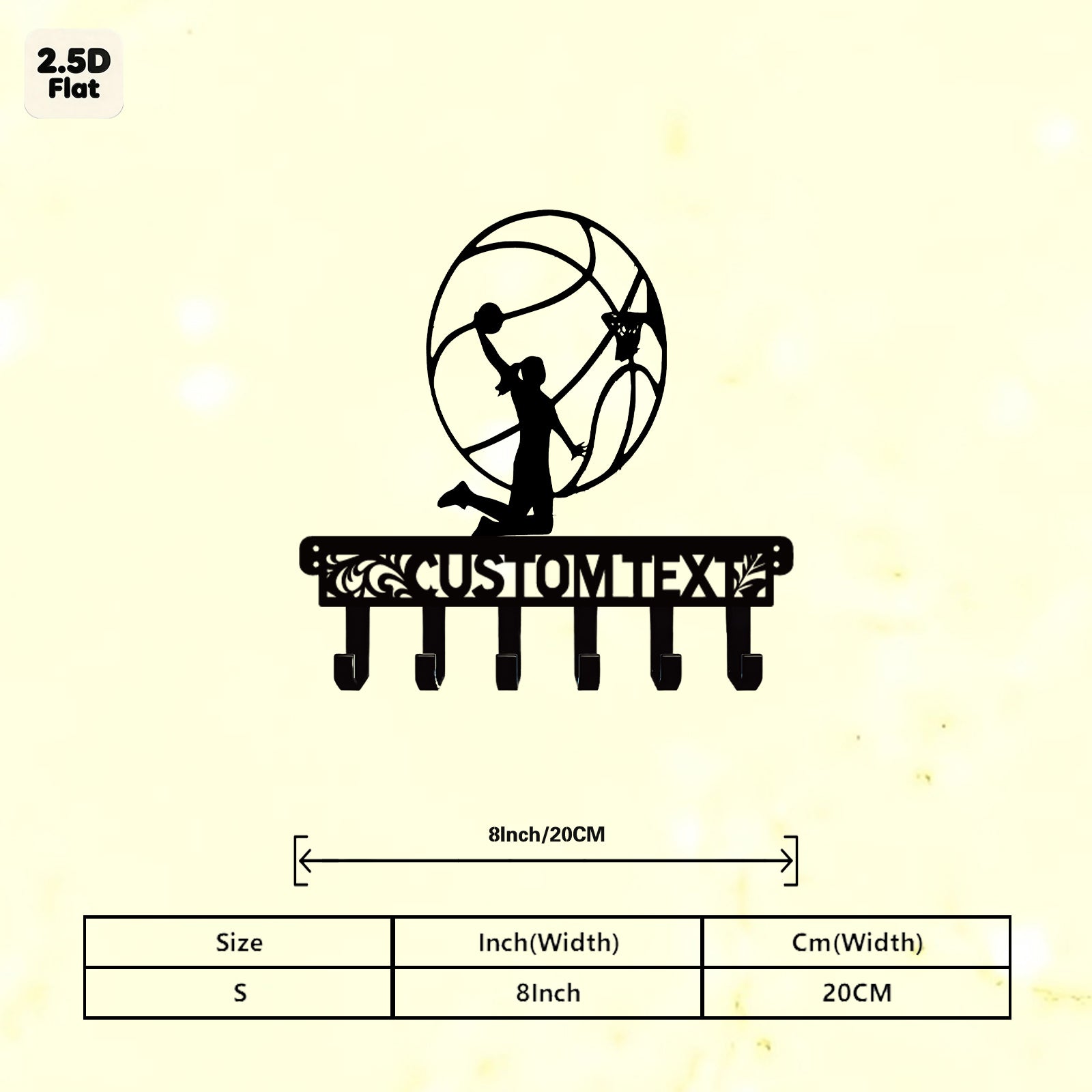 Custom Basketball Dunk Silhouette Metal Wall Sculpture with Hooks