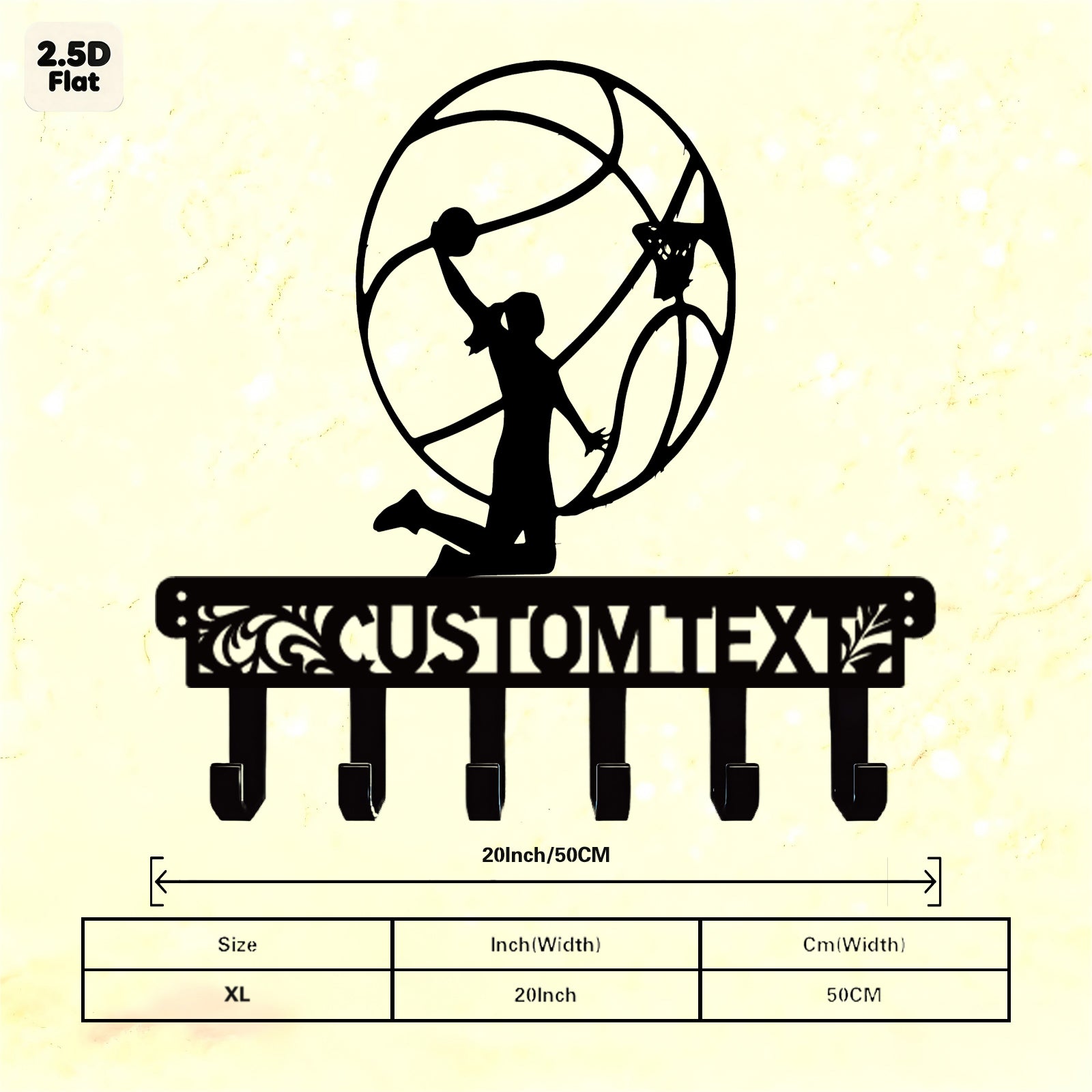 Custom Basketball Dunk Silhouette Metal Wall Sculpture with Hooks