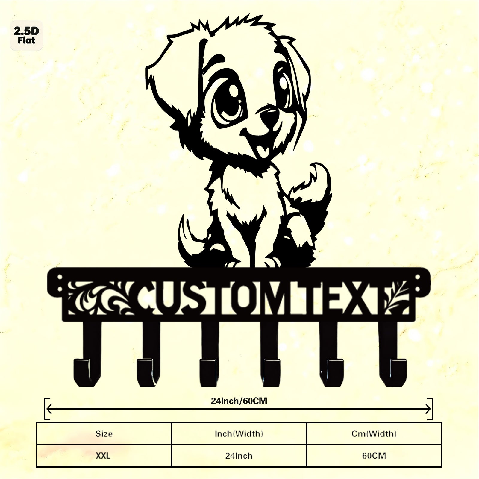 Custom Cute Puppy Metal Wall Sculpture with Hooks