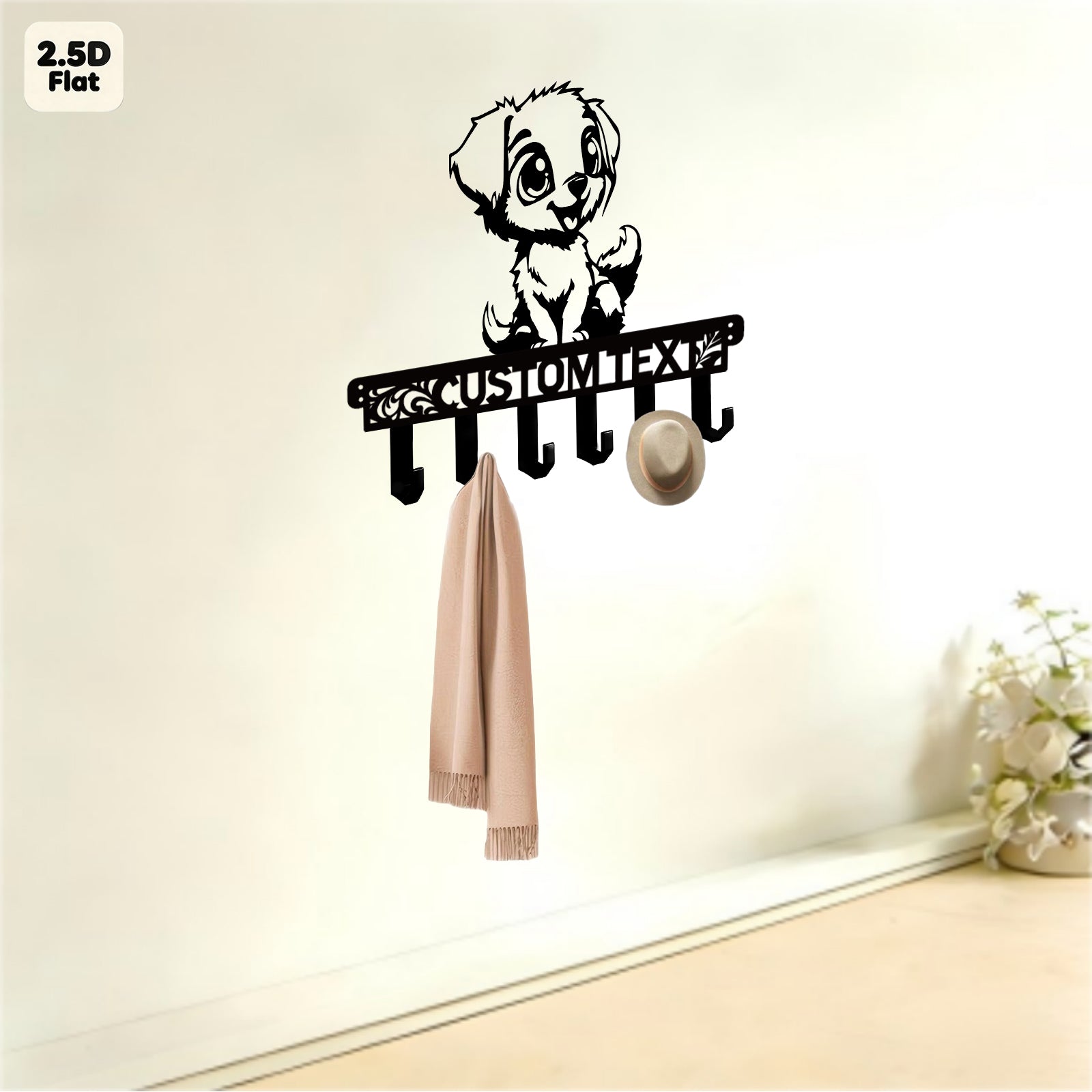 Custom Cute Puppy Metal Wall Sculpture with Hooks