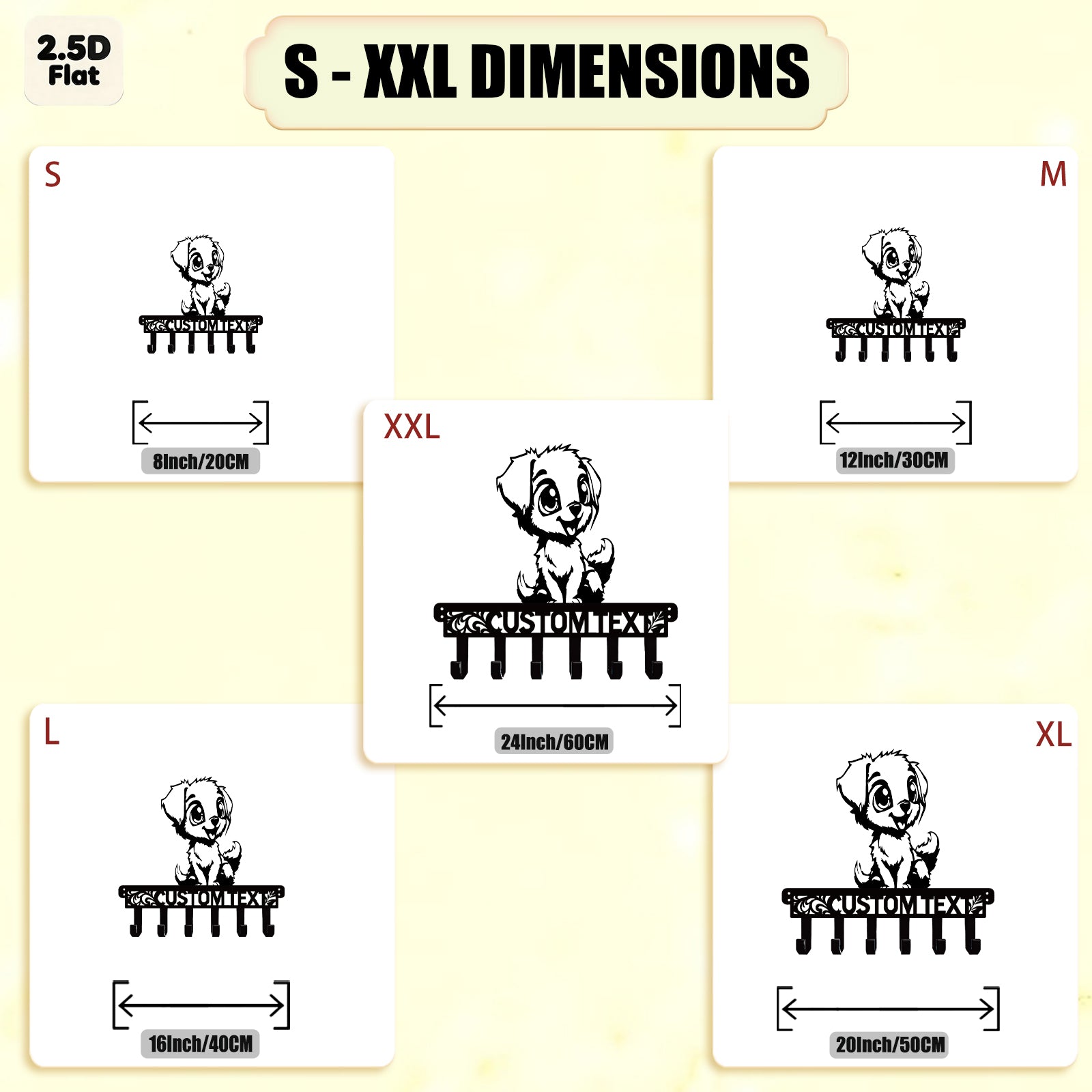 Custom Cute Puppy Metal Wall Sculpture with Hooks