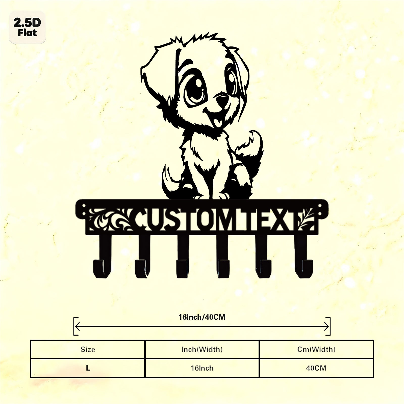 Custom Cute Puppy Metal Wall Sculpture with Hooks