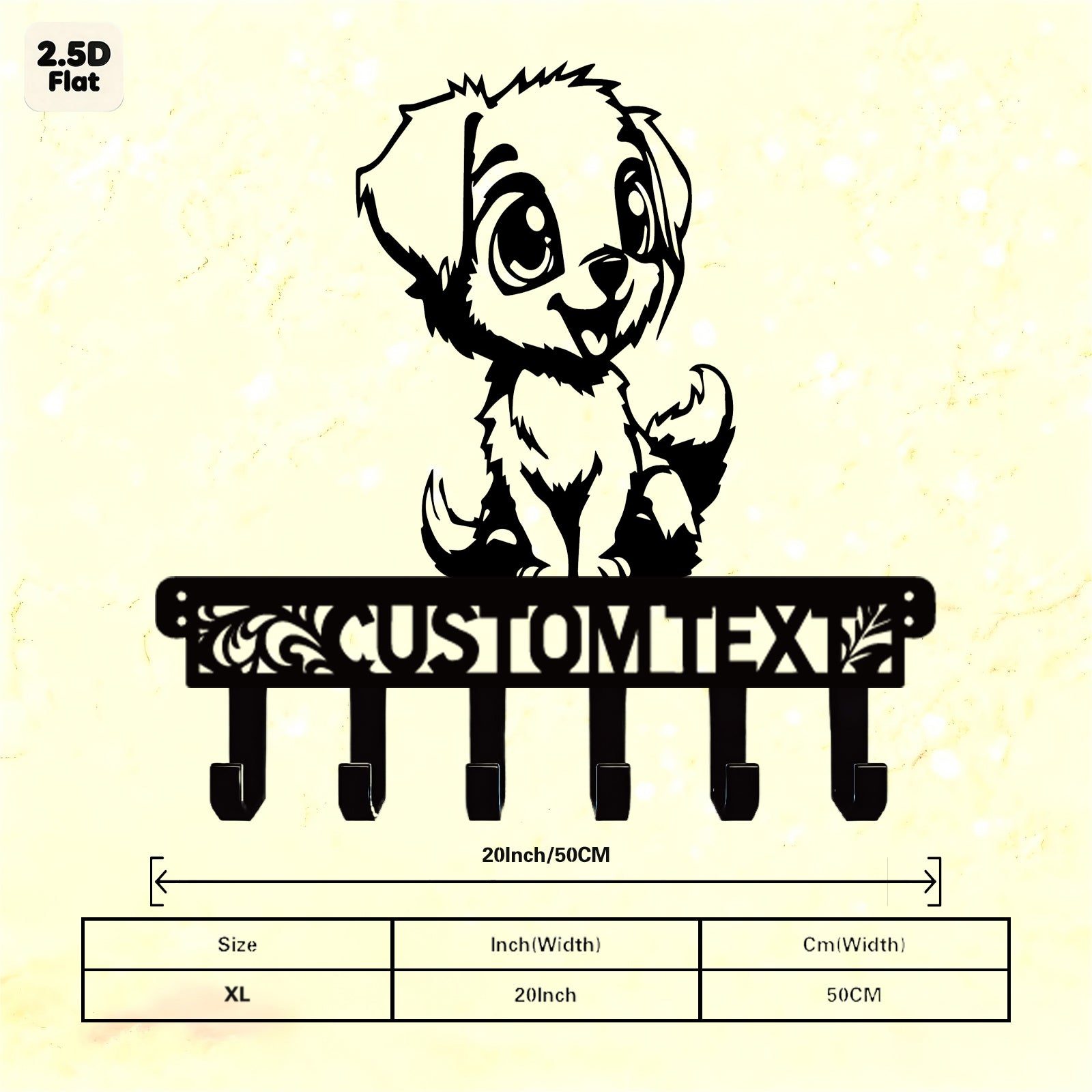 Custom Cute Puppy Metal Wall Sculpture with Hooks