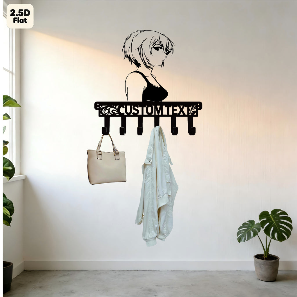 Custom Anime Girl Profile Metal Wall Sculpture with Hooks