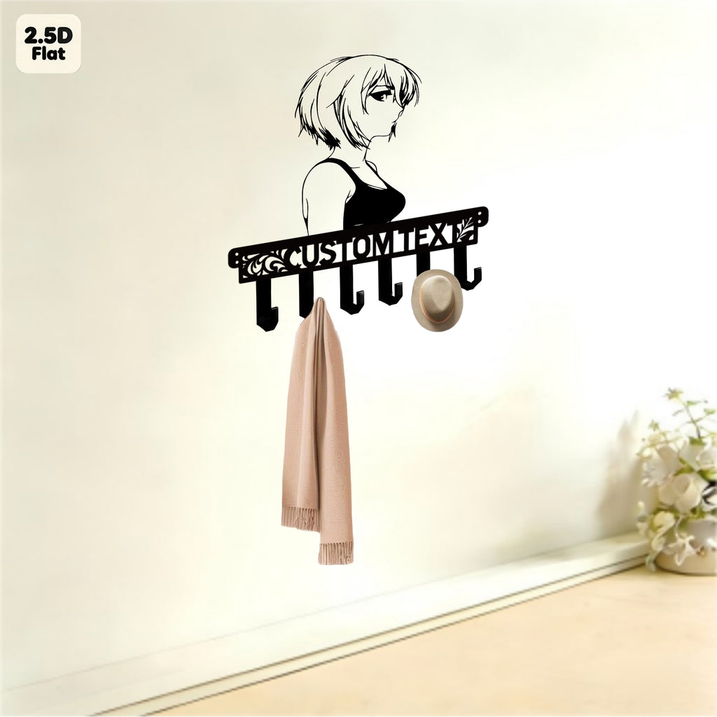 Custom Anime Girl Profile Metal Wall Sculpture with Hooks