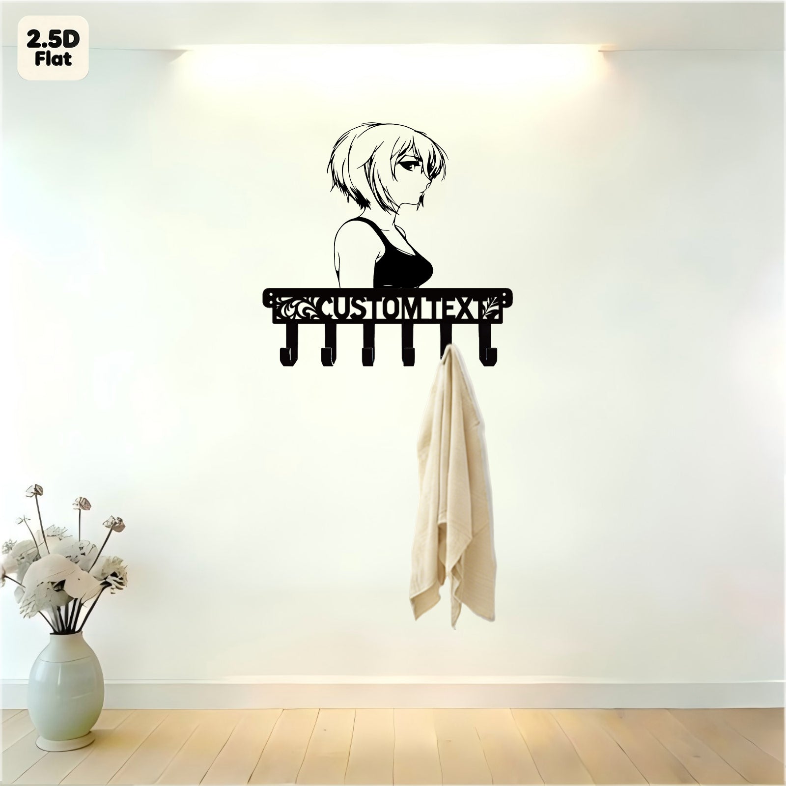Custom Anime Girl Profile Metal Wall Sculpture with Hooks