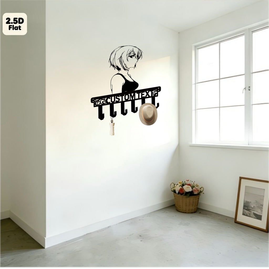 Custom Anime Girl Profile Metal Wall Sculpture with Hooks