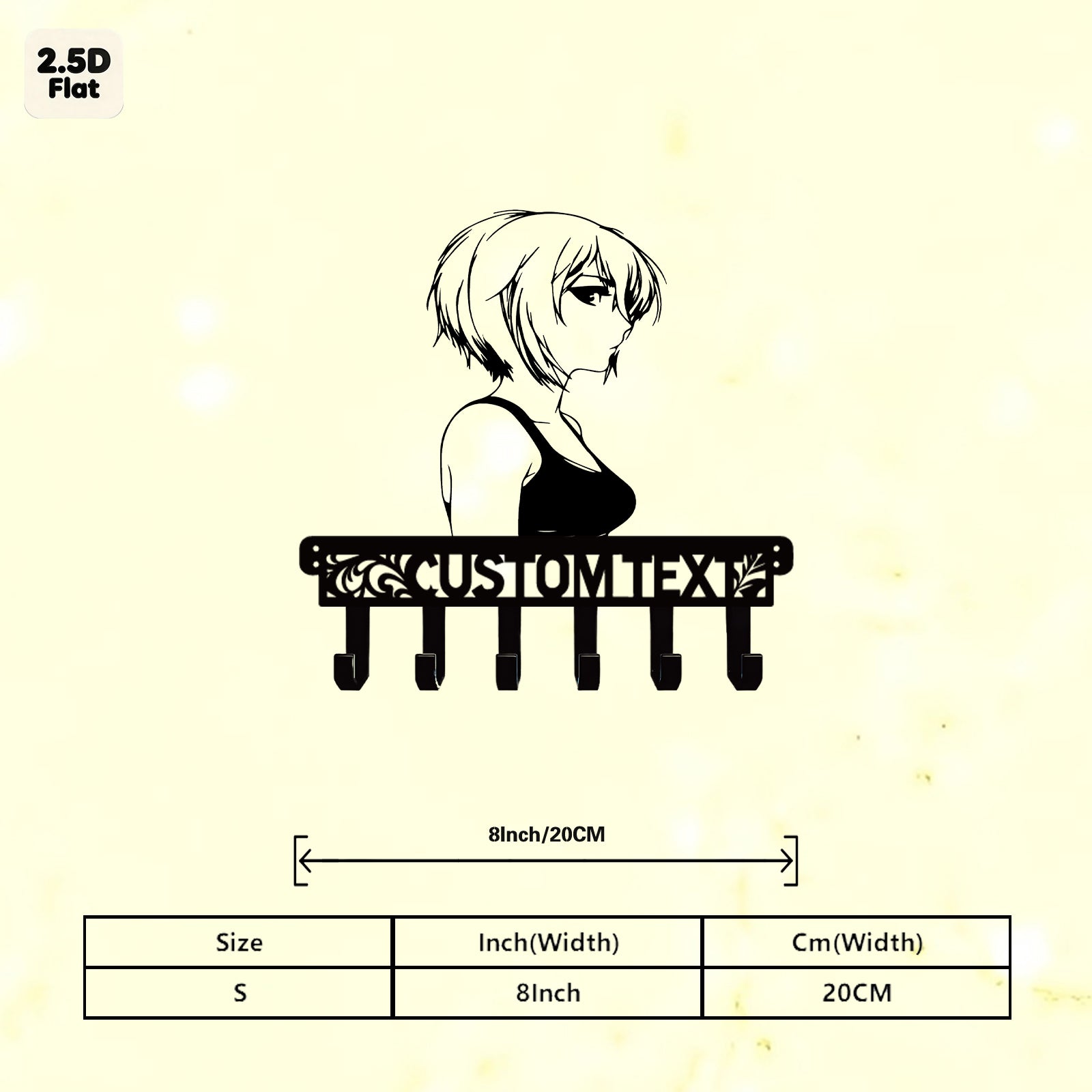 Custom Anime Girl Profile Metal Wall Sculpture with Hooks