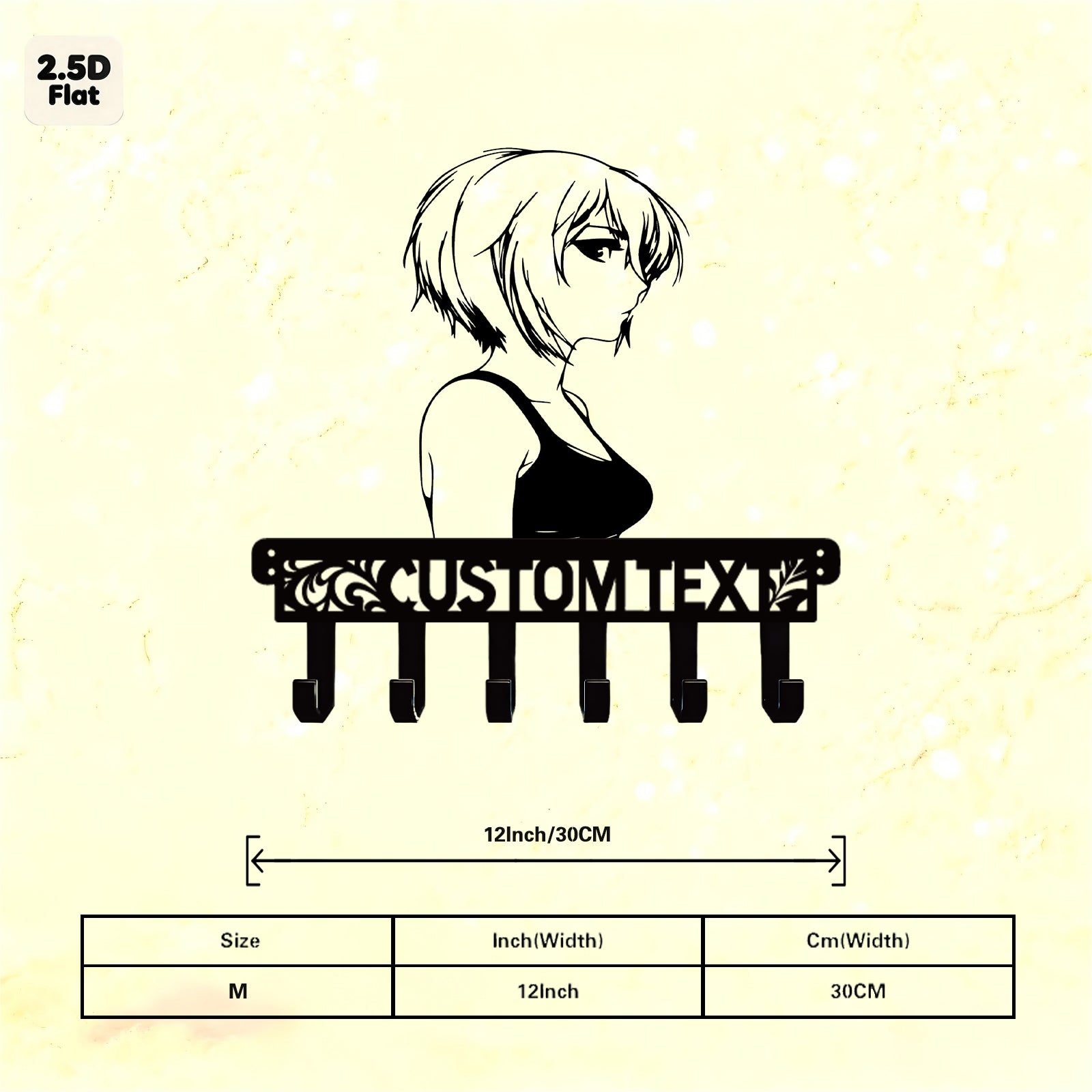 Custom Anime Girl Profile Metal Wall Sculpture with Hooks