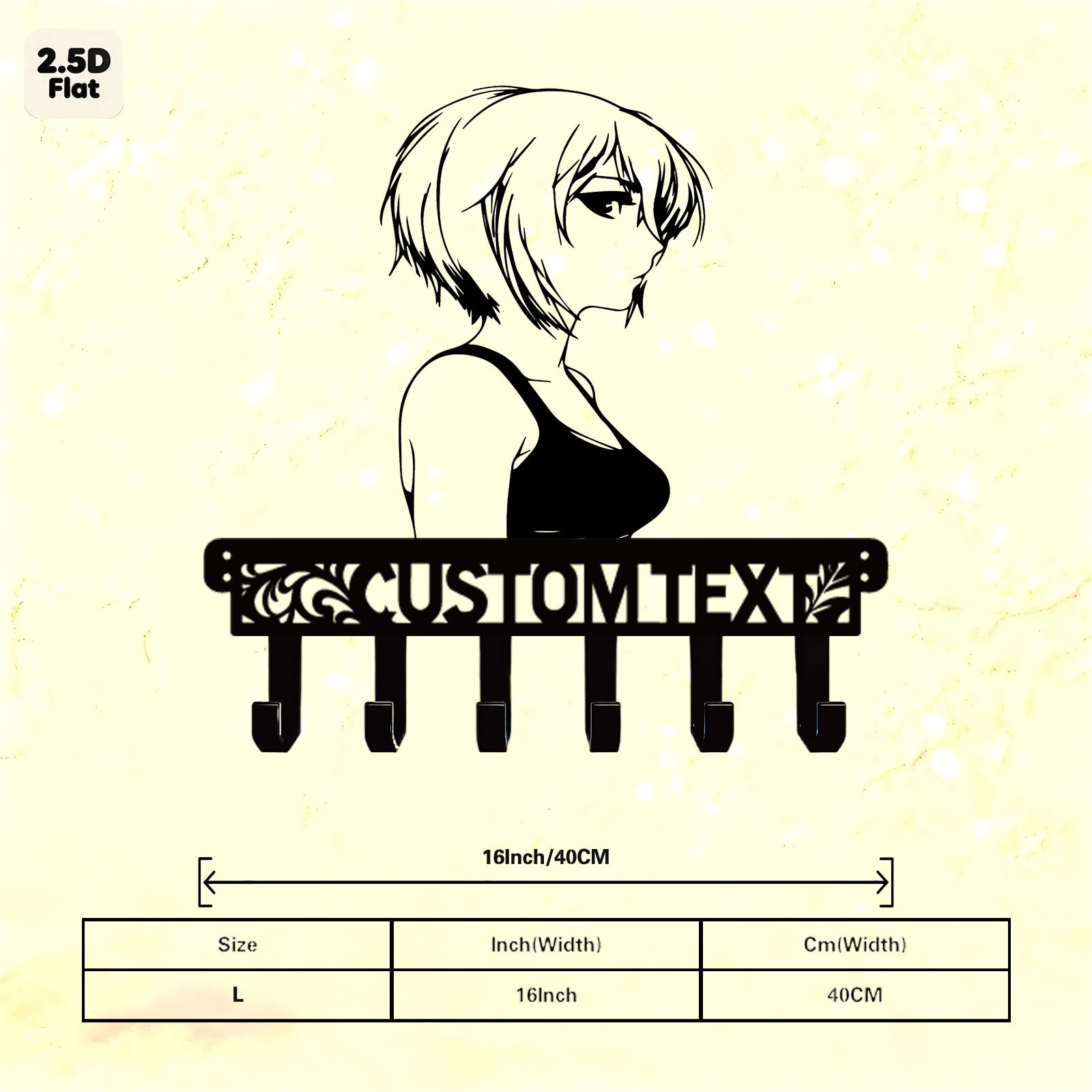 Custom Anime Girl Profile Metal Wall Sculpture with Hooks