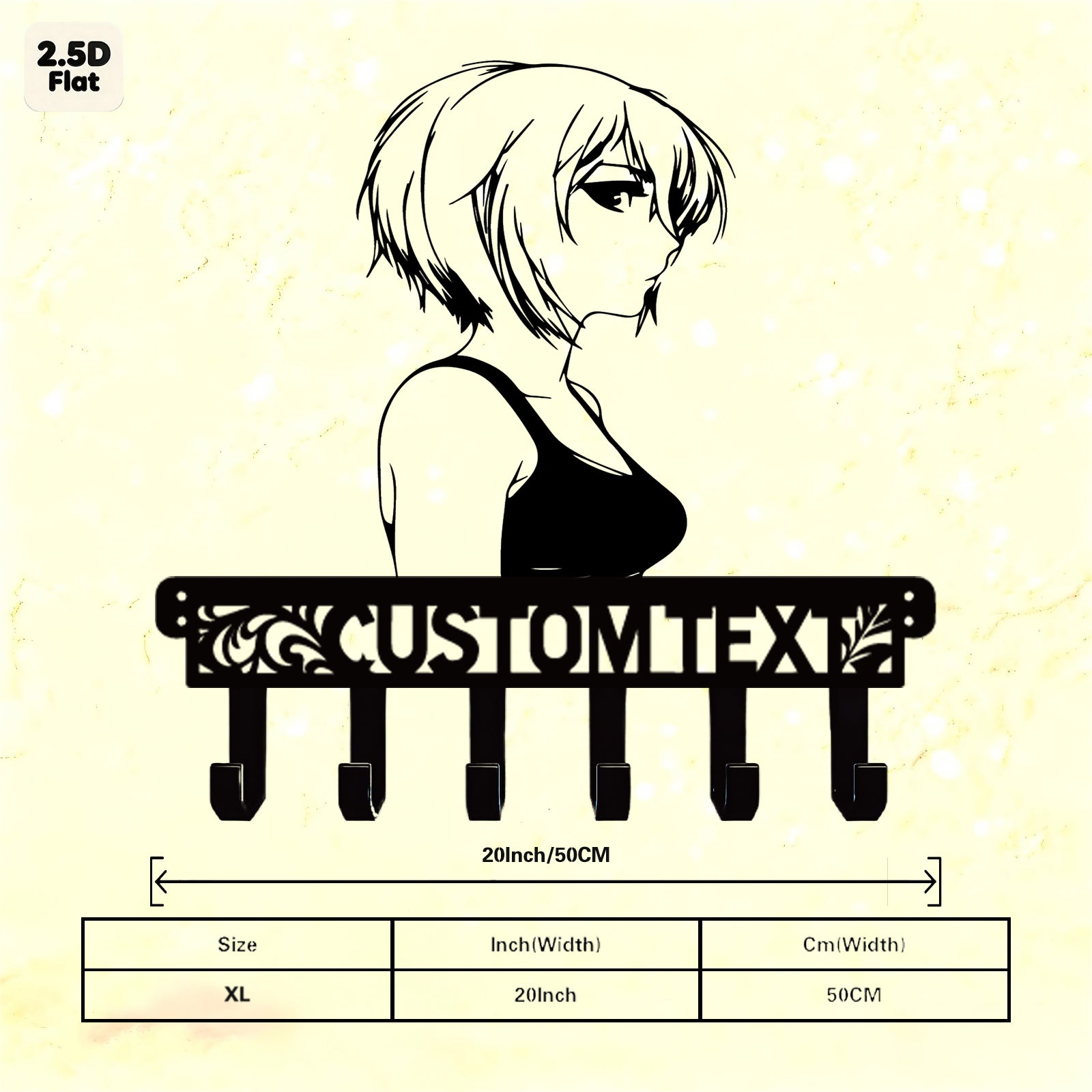 Custom Anime Girl Profile Metal Wall Sculpture with Hooks