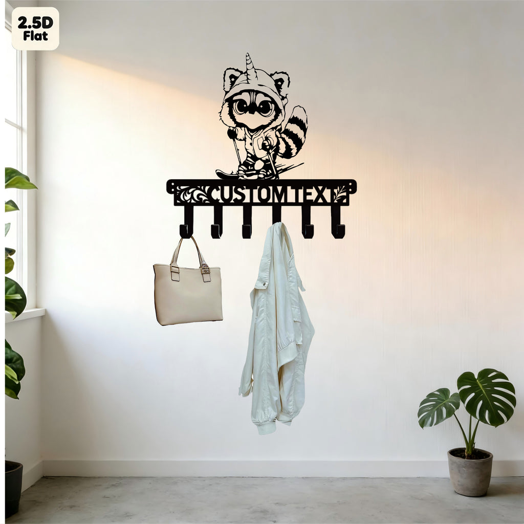 Custom Raccoon Unicorn Hat Metal Wall Sculpture with Hooks