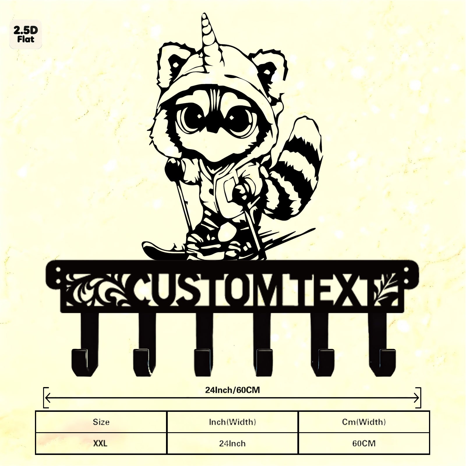 Custom Raccoon Unicorn Hat Metal Wall Sculpture with Hooks