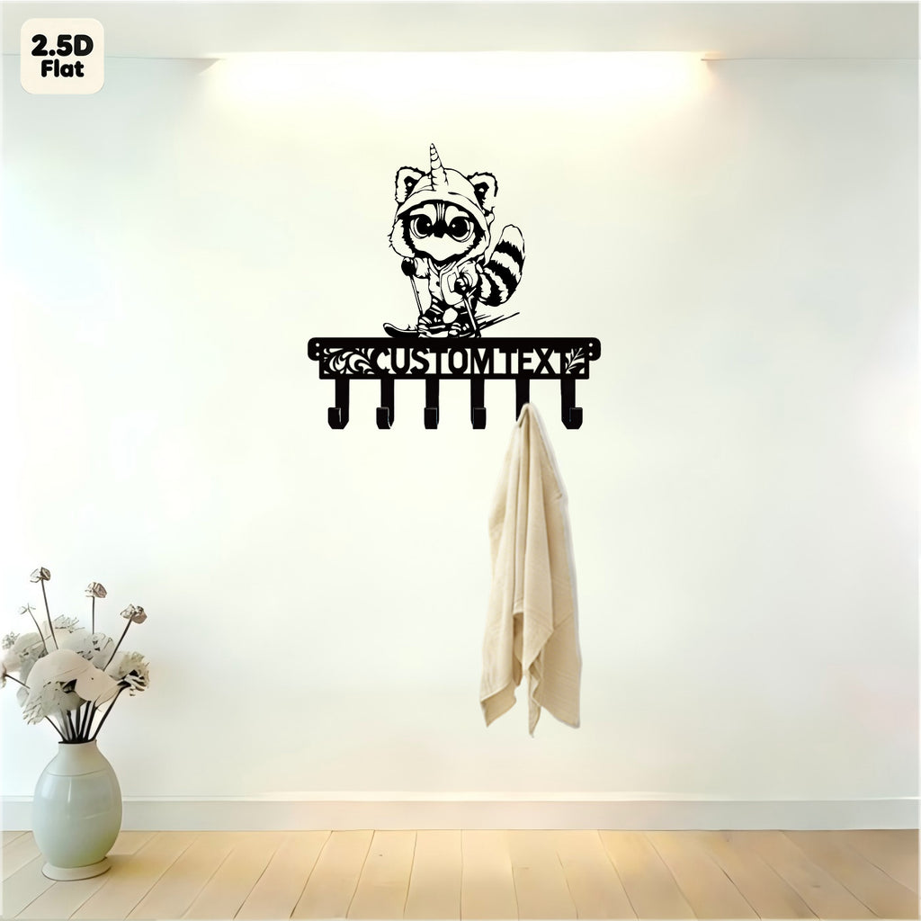 Custom Raccoon Unicorn Hat Metal Wall Sculpture with Hooks