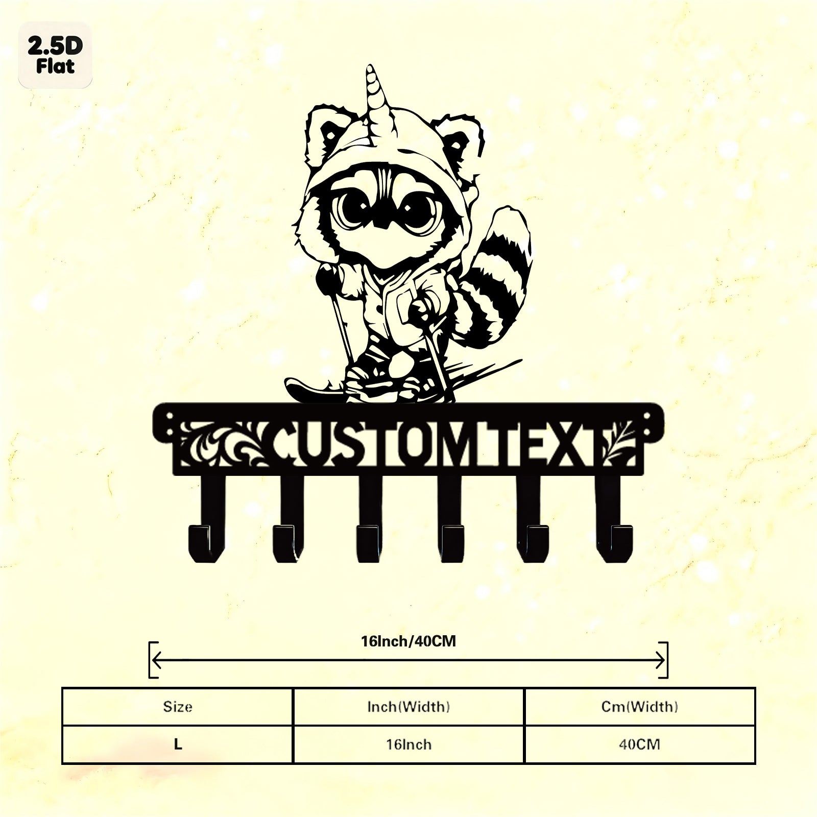 Custom Raccoon Unicorn Hat Metal Wall Sculpture with Hooks