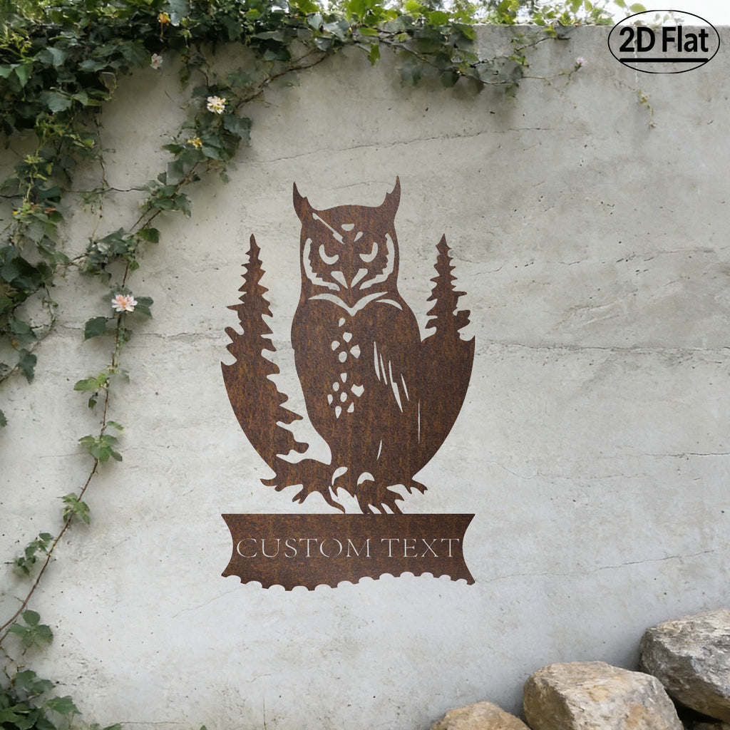 Custom Owl Pine Tree Metal Wall Sculpture