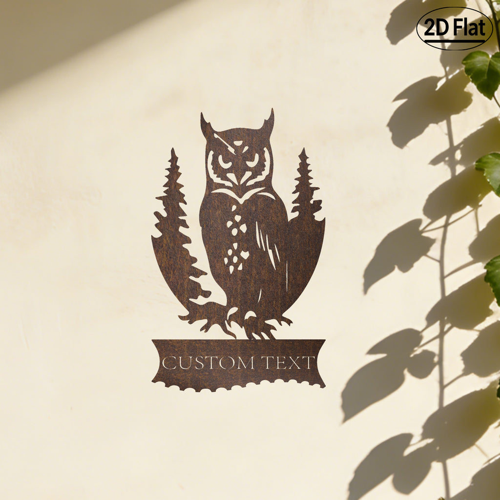 Custom Owl Pine Tree Metal Wall Sculpture