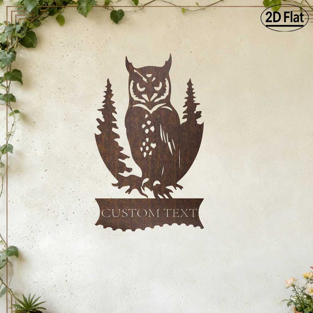 Custom Owl Pine Tree Metal Wall Sculpture